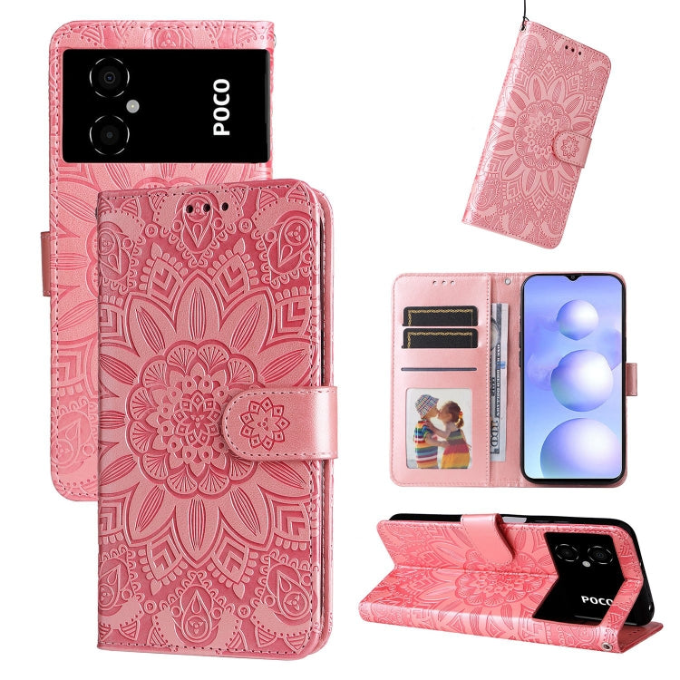 Custodia per telefono in pelle di girasole goffrata, For Xiaomi Poco M4 5G