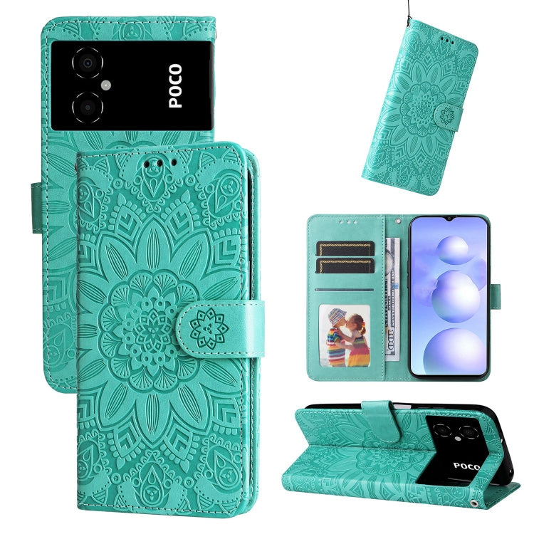 Custodia per telefono in pelle di girasole goffrata, For Xiaomi Poco M4 5G