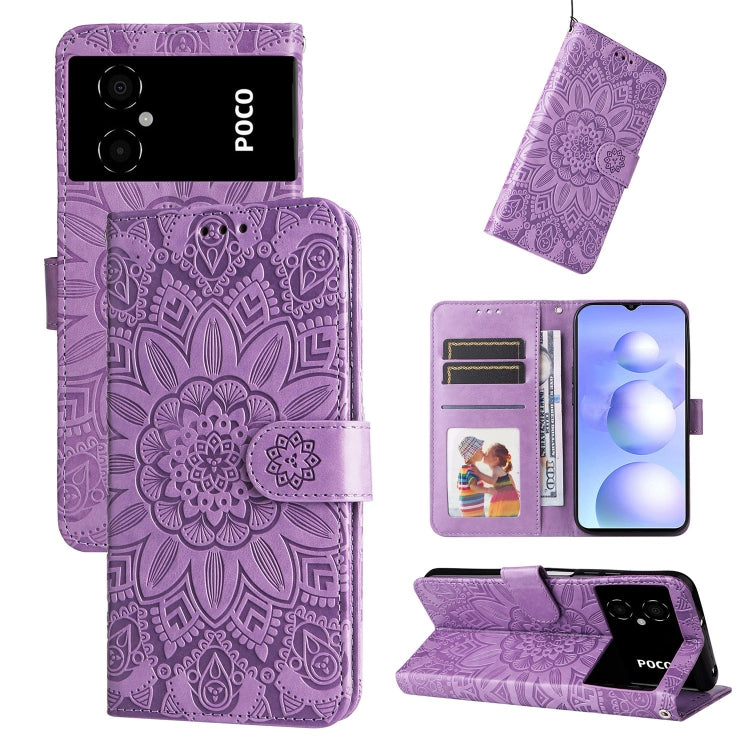 Custodia per telefono in pelle di girasole goffrata, For Xiaomi Poco M4 5G
