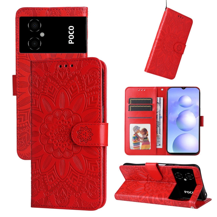 Custodia per telefono in pelle di girasole goffrata, For Xiaomi Poco M4 5G
