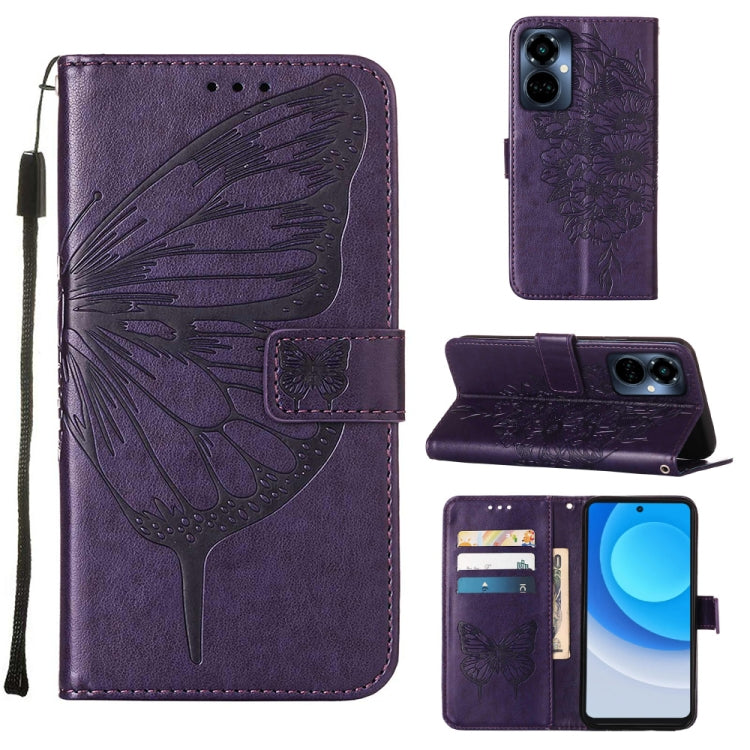 Custodia per telefono in pelle con vibrazione a farfalla goffrata, For Tecno Camon 19 Pro 5G, For Tecno POP 6, For Tecno Pova 3/LE7