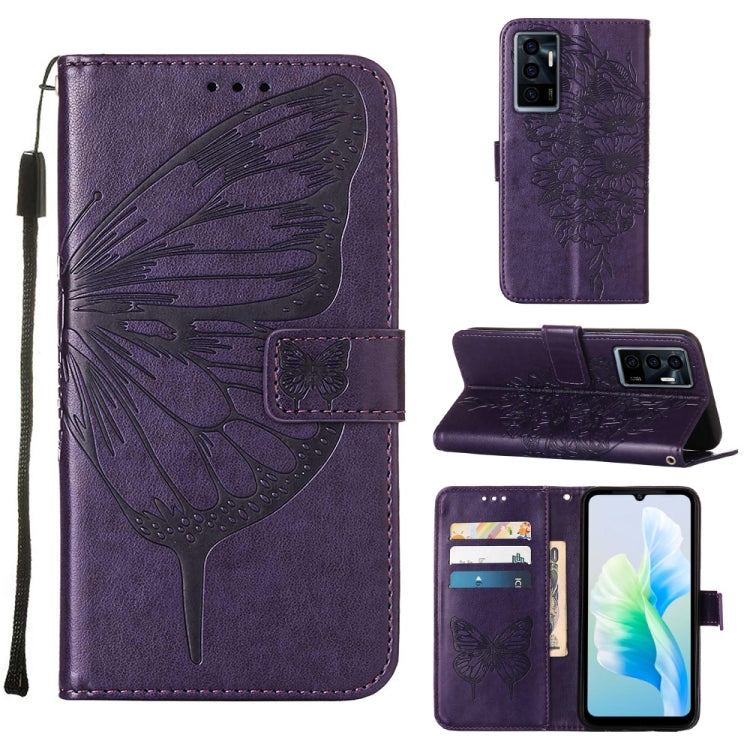 Custodia per telefono in pelle con vibrazione a farfalla goffrata, For Tecno Spark 9 Pro/Spark 9T, For vivo S10e 5G/V23e 4G/V23E 5G/Y75 4G, For vivo Y02S
