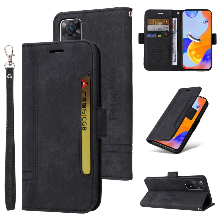 BETOPNICE Custodia per telefono in pelle con fibbia a doppio lato, For Xiaomi Redmi Note 10 Pro, For Xiaomi Redmi Note 11 4G, For Xiaomi Redmi Note 11 Pro 5G / 4G, For Xiaomi Redmi 9A