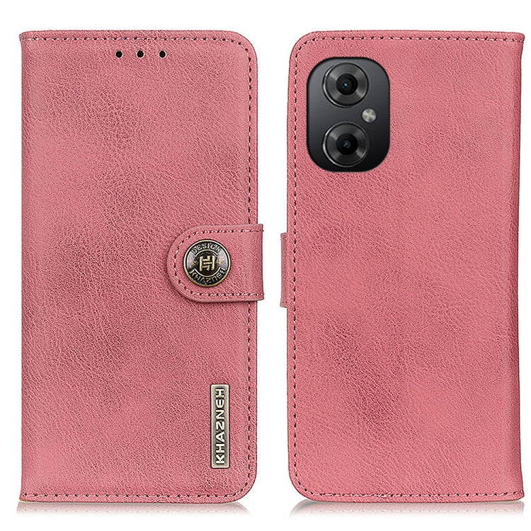 KHAZNEH Custodia per telefono in pelle a conchiglia orizzontale con trama in pelle bovina, For Xiaomi Poco M4 5G/M5 5G