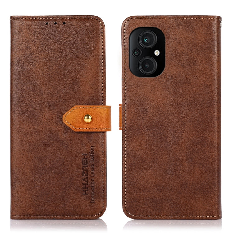 KHAZNEH Custodia per telefono in pelle a conchiglia in pelle bovina bicolore, For Xiaomi Poco M4 5G/M5 5G
