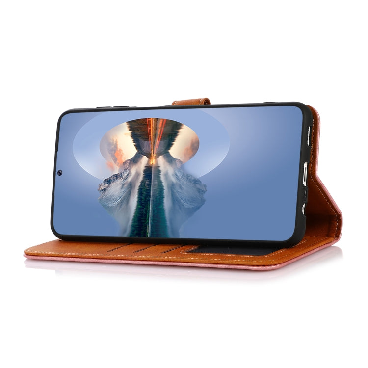 KHAZNEH Custodia per telefono in pelle a conchiglia in pelle bovina bicolore, For Xiaomi Poco M4 5G/M5 5G