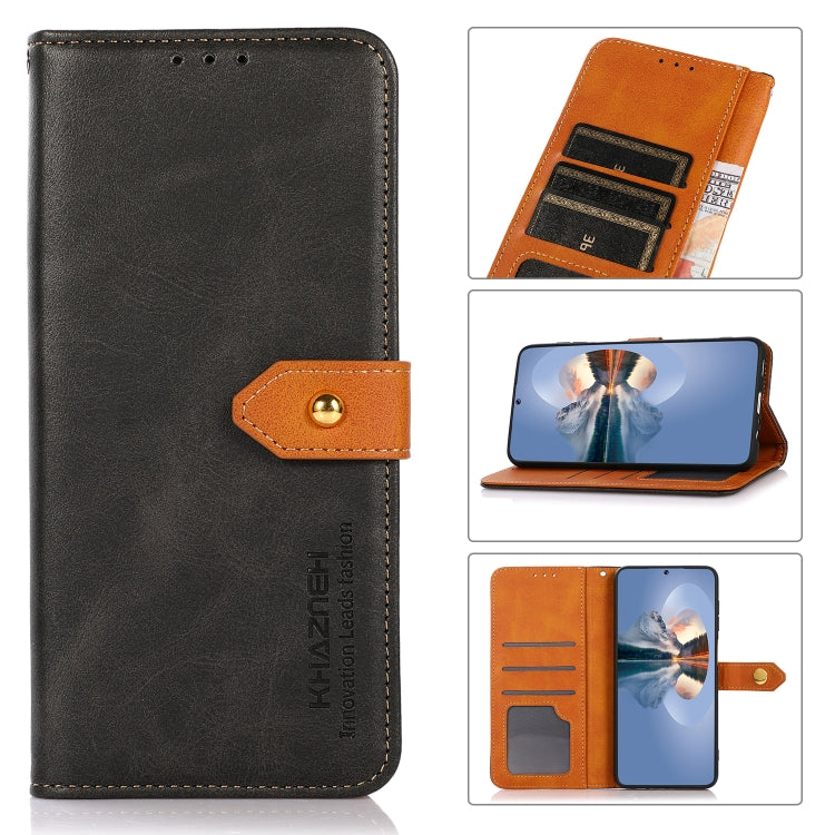 KHAZNEH Custodia per telefono in pelle a conchiglia in pelle bovina bicolore, For Xiaomi Poco M4 5G/M5 5G
