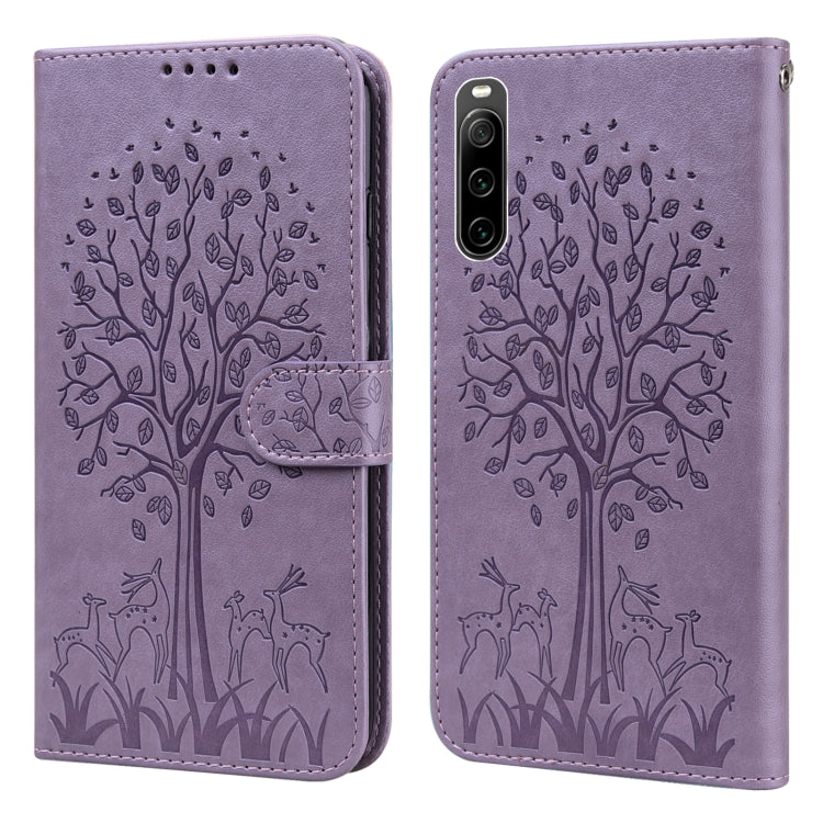 Custodia per telefono in pelle pressata con motivo ad albero e cervo, For Xiaomi Redmi 10A, For Sony Xperia 10 IV