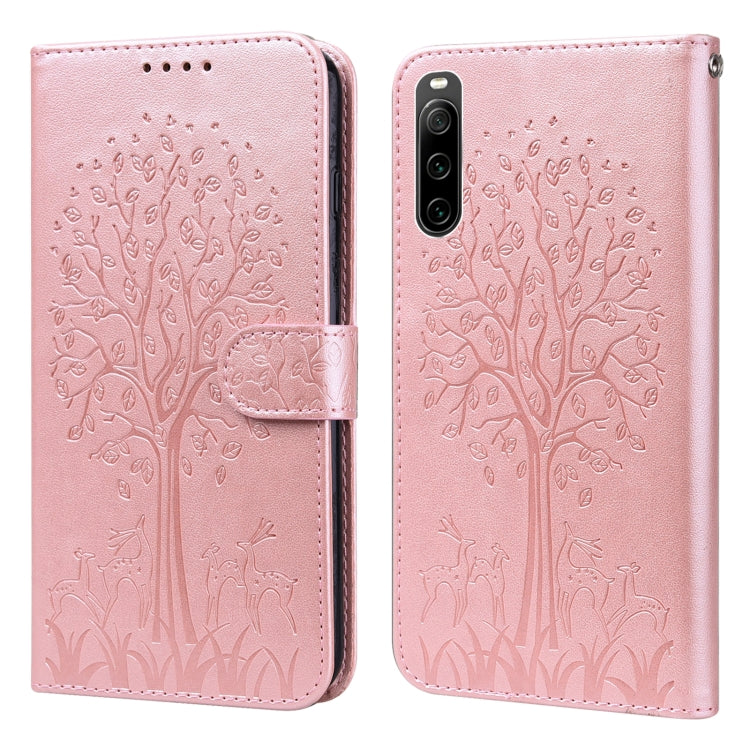Custodia per telefono in pelle pressata con motivo ad albero e cervo, For Xiaomi Redmi 10A, For Sony Xperia 10 IV