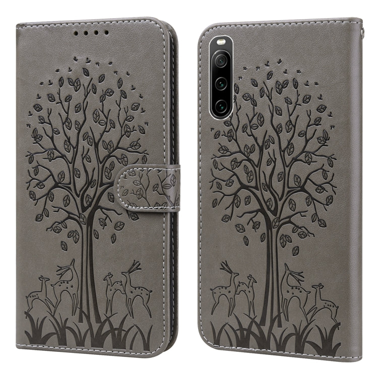 Custodia per telefono in pelle pressata con motivo ad albero e cervo, For Xiaomi Redmi 10A, For Sony Xperia 10 IV
