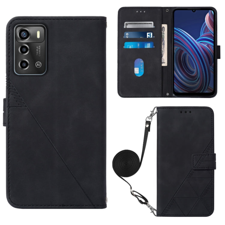 Custodia per cellulare in pelle con flip in rilievo 3D a tracolla, For ZTE Blade A72