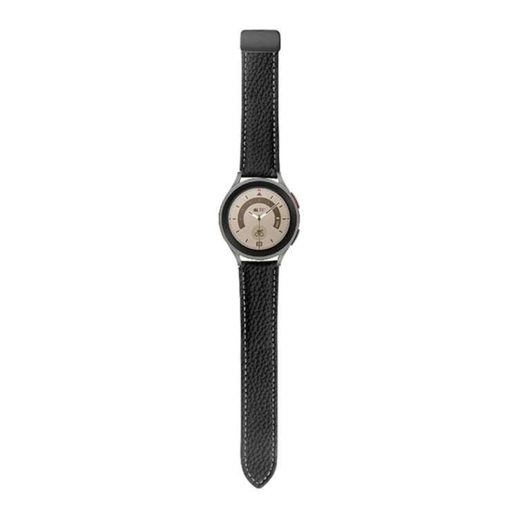 Per Samsung Galaxy Watch5 40mm / 44mm Litchi cinturino in vera pelle, Black Buckle, Silver Buckle