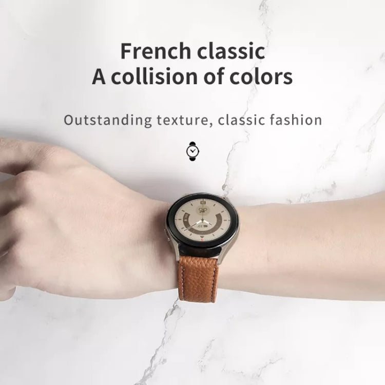 Per Samsung Galaxy Watch5 40mm / 44mm Litchi cinturino in vera pelle, Black Buckle, Silver Buckle