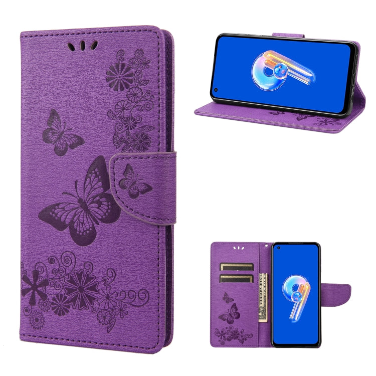 Custodia per cellulare in pelle flip orizzontale goffrata farfalla, For Asus Zenfone 9