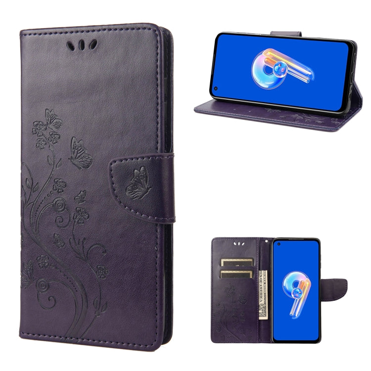 Custodia per cellulare in pelle con motivo floreale a farfalla, For Asus Zenfone 9