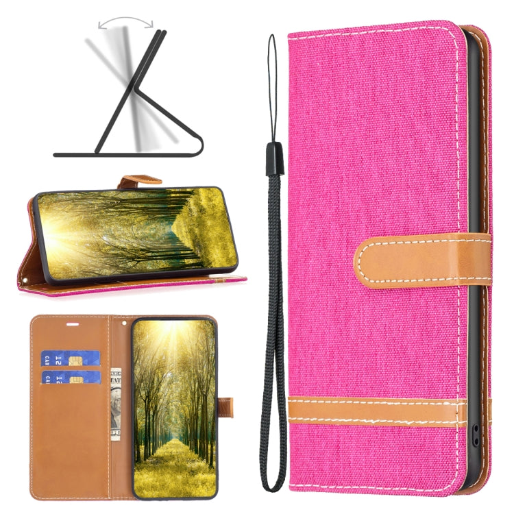 Custodia per telefono in pelle con texture denim a blocchi di colore, For Samsung Galaxy A04 4G