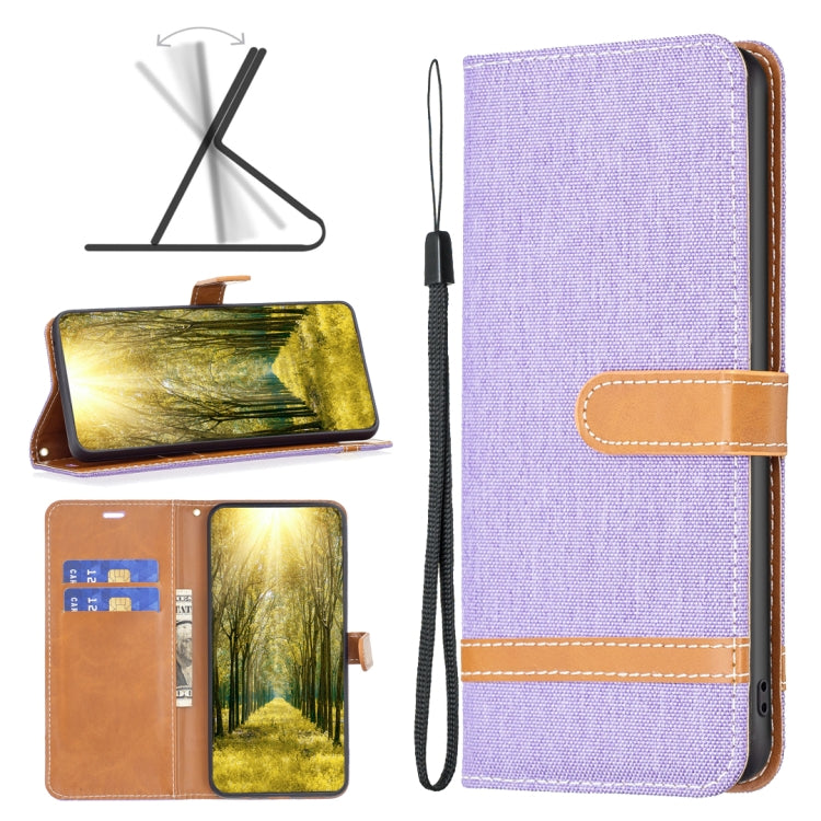 Custodia per telefono in pelle con texture denim a blocchi di colore, For Samsung Galaxy A04 4G