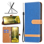Custodia per telefono in pelle con texture denim a blocchi di colore, For Samsung Galaxy A04 4G