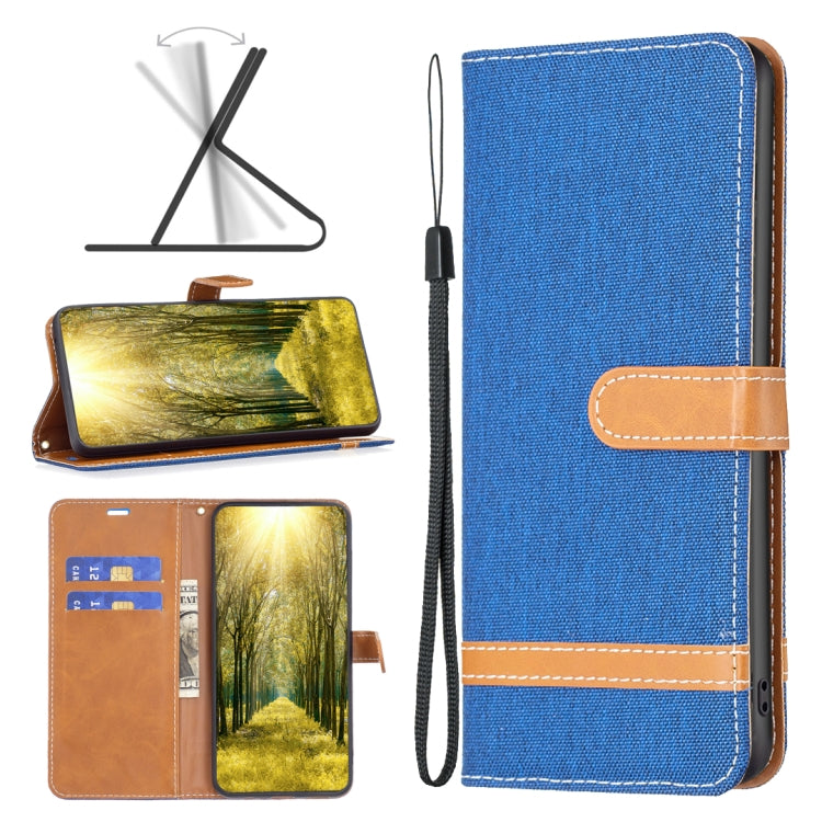 Custodia per telefono in pelle con texture denim a blocchi di colore, For Samsung Galaxy A04 4G