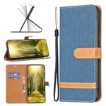 Custodia per telefono in pelle con texture denim a blocchi di colore, For Samsung Galaxy A04 4G