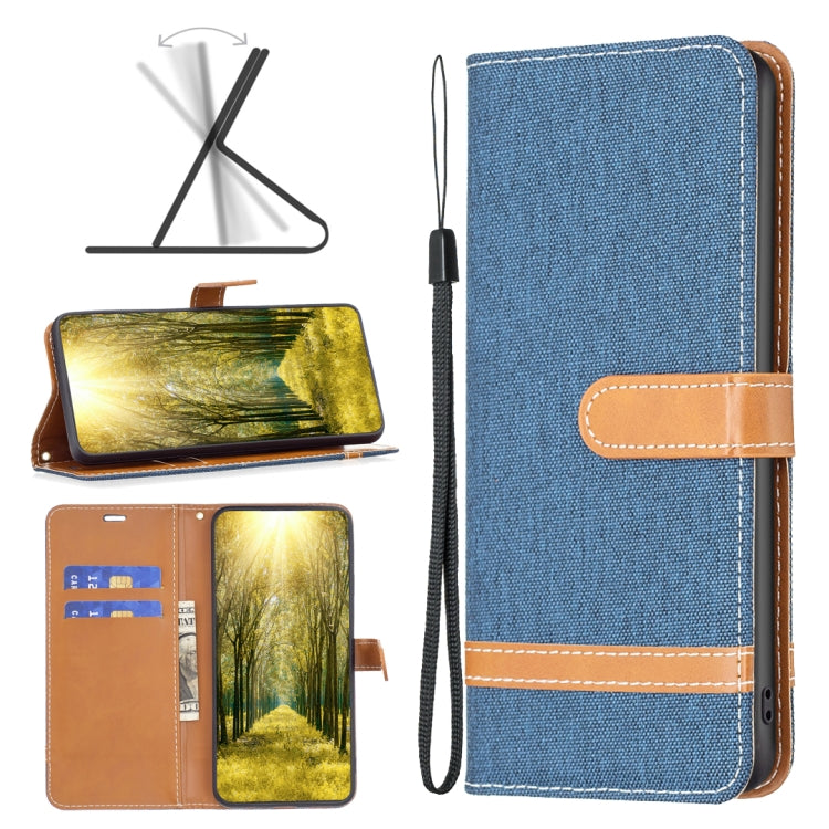 Custodia per telefono in pelle con texture denim a blocchi di colore, For Samsung Galaxy A04 4G