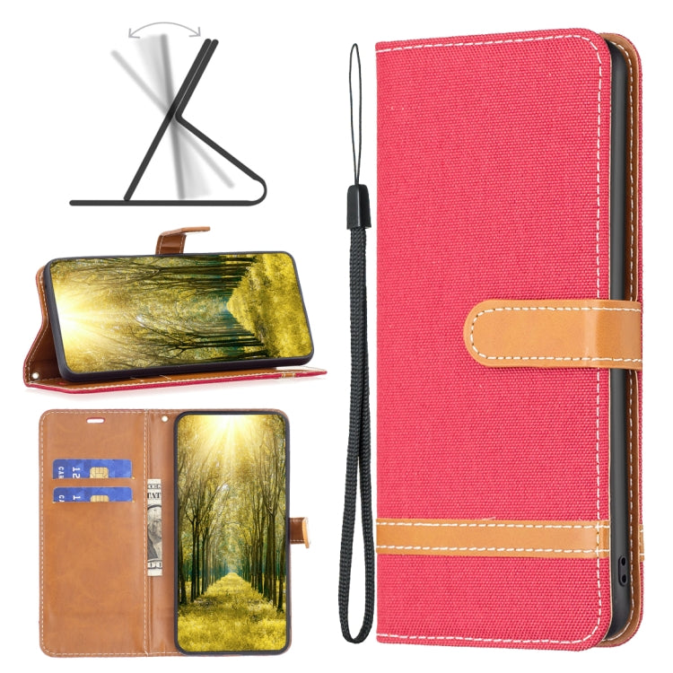 Custodia per telefono in pelle con texture denim a blocchi di colore, For Samsung Galaxy A04 4G