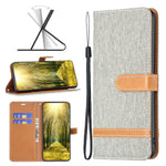 Custodia per telefono in pelle con texture denim a blocchi di colore, For Samsung Galaxy A04 4G