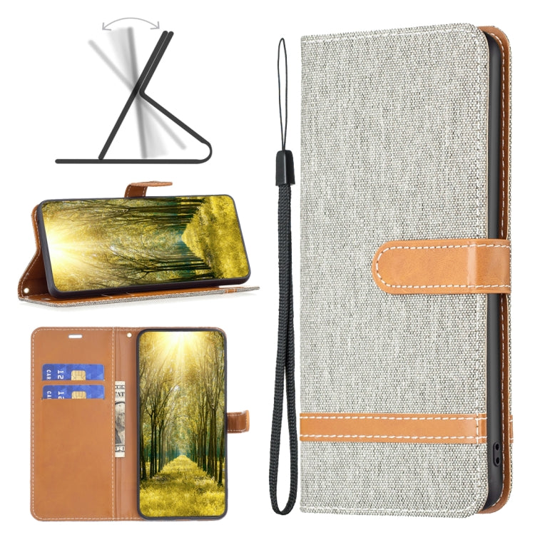 Custodia per telefono in pelle con texture denim a blocchi di colore, For Samsung Galaxy A04 4G