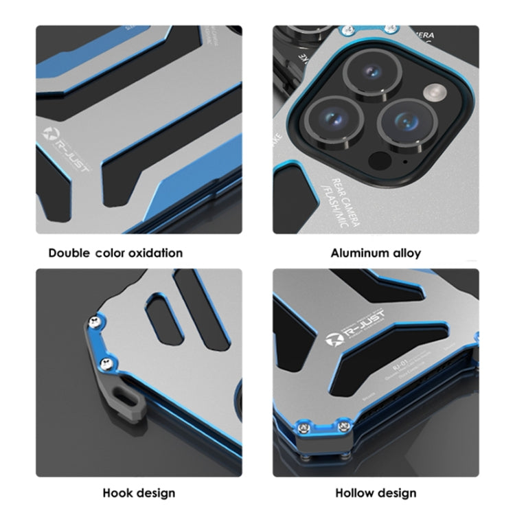 Custodia per telefono in metallo con armatura antiurto R-JUST RJ17, For iPhone 14, For iPhone 14 Plus, For iPhone 14 Pro, For iPhone 14 Pro Max