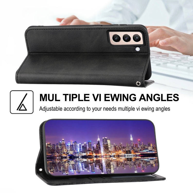 Custodia per telefono in pelle con chiusura magnetica a griglia cubica in vitello, For Samsung Galaxy S22 5G, For Samsung Galaxy S22+ 5G, For Samsung Galaxy S22 Ultra 5G, For Samsung Galaxy S21 5G