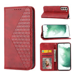 Custodia per telefono in pelle con chiusura magnetica a griglia cubica in vitello, For Samsung Galaxy S22 5G, For Samsung Galaxy S22+ 5G, For Samsung Galaxy S22 Ultra 5G, For Samsung Galaxy S21 5G