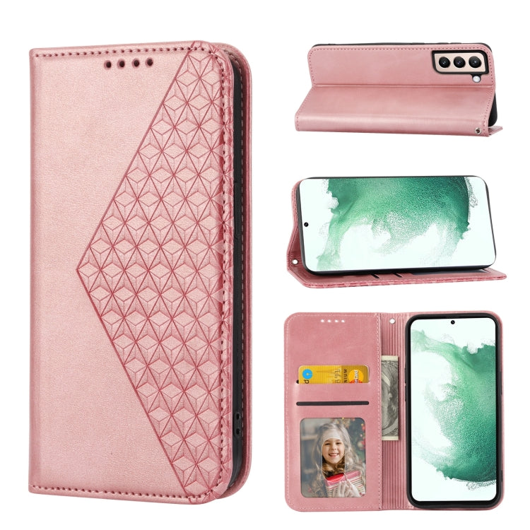 Custodia per telefono in pelle con chiusura magnetica a griglia cubica in vitello, For Samsung Galaxy S22 5G, For Samsung Galaxy S22+ 5G, For Samsung Galaxy S22 Ultra 5G, For Samsung Galaxy S21 5G