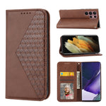 Custodia per telefono in pelle con chiusura magnetica a griglia cubica in vitello, For Samsung Galaxy S22 5G, For Samsung Galaxy S22+ 5G, For Samsung Galaxy S22 Ultra 5G, For Samsung Galaxy S21 5G