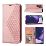 Custodia per telefono in pelle con chiusura magnetica a griglia cubica in vitello, For Samsung Galaxy S22 5G, For Samsung Galaxy S22+ 5G, For Samsung Galaxy S22 Ultra 5G, For Samsung Galaxy S21 5G