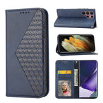 Custodia per telefono in pelle con chiusura magnetica a griglia cubica in vitello, For Samsung Galaxy S22 5G, For Samsung Galaxy S22+ 5G, For Samsung Galaxy S22 Ultra 5G, For Samsung Galaxy S21 5G