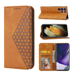 Custodia per telefono in pelle con chiusura magnetica a griglia cubica in vitello, For Samsung Galaxy S22 5G, For Samsung Galaxy S22+ 5G, For Samsung Galaxy S22 Ultra 5G, For Samsung Galaxy S21 5G