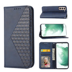 Custodia per telefono in pelle con chiusura magnetica a griglia cubica in vitello, For Samsung Galaxy S22 5G, For Samsung Galaxy S22+ 5G, For Samsung Galaxy S22 Ultra 5G, For Samsung Galaxy S21 5G