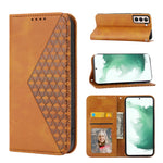 Custodia per telefono in pelle con chiusura magnetica a griglia cubica in vitello, For Samsung Galaxy S22 5G, For Samsung Galaxy S22+ 5G, For Samsung Galaxy S22 Ultra 5G, For Samsung Galaxy S21 5G