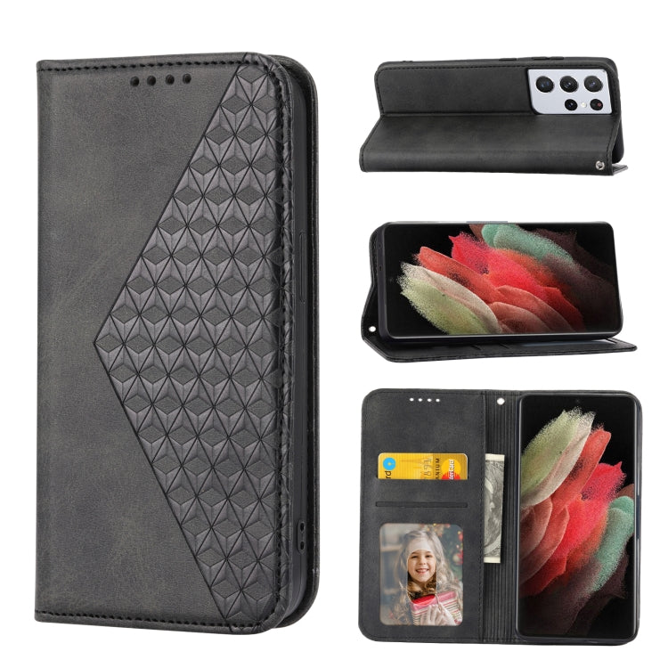 Custodia per telefono in pelle con chiusura magnetica a griglia cubica in vitello, For Samsung Galaxy S21+ 5G, For Samsung Galaxy S21 FE 5G, For Samsung Galaxy S21 Ultra 5G, For Samsung Galaxy A12 5G
