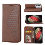 Custodia per telefono in pelle con chiusura magnetica a griglia cubica in vitello, For Samsung Galaxy S21+ 5G, For Samsung Galaxy S21 FE 5G, For Samsung Galaxy S21 Ultra 5G, For Samsung Galaxy A12 5G