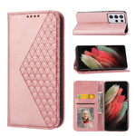 Custodia per telefono in pelle con chiusura magnetica a griglia cubica in vitello, For Samsung Galaxy S21+ 5G, For Samsung Galaxy S21 FE 5G, For Samsung Galaxy S21 Ultra 5G, For Samsung Galaxy A12 5G