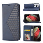 Custodia per telefono in pelle con chiusura magnetica a griglia cubica in vitello, For Samsung Galaxy S21+ 5G, For Samsung Galaxy S21 FE 5G, For Samsung Galaxy S21 Ultra 5G, For Samsung Galaxy A12 5G