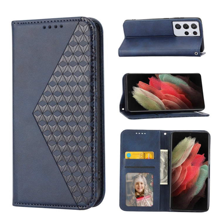Custodia per telefono in pelle con chiusura magnetica a griglia cubica in vitello, For Samsung Galaxy S21+ 5G, For Samsung Galaxy S21 FE 5G, For Samsung Galaxy S21 Ultra 5G, For Samsung Galaxy A12 5G