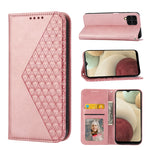 Custodia per telefono in pelle con chiusura magnetica a griglia cubica in vitello, For Samsung Galaxy S21+ 5G, For Samsung Galaxy S21 FE 5G, For Samsung Galaxy S21 Ultra 5G, For Samsung Galaxy A12 5G