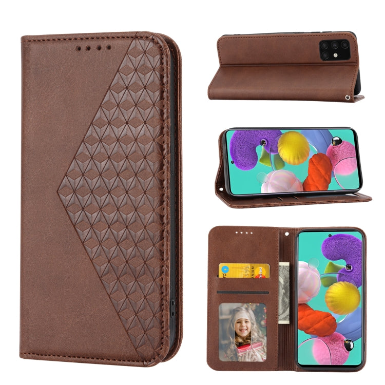 Custodia per telefono in pelle con chiusura magnetica a griglia cubica in vitello, For Samsung Galaxy A51 4G, For Samsung Galaxy A71 4G, For Samsung Galaxy A32 4G, For Samsung Galaxy A32 5G