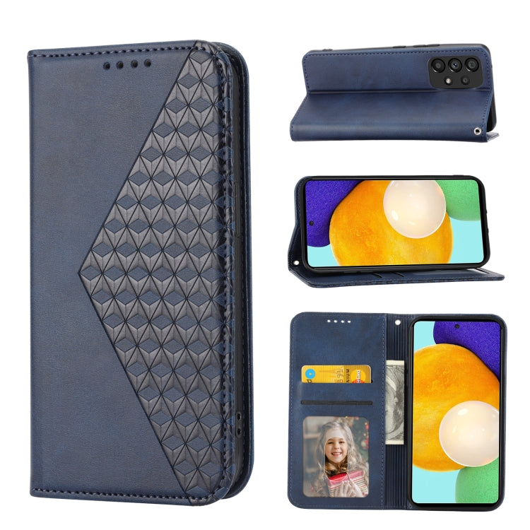 Custodia per telefono in pelle con chiusura magnetica a griglia cubica in vitello, For Samsung Galaxy A52 4G / 5G, For Samsung Galaxy A72 4G / 5G, For Samsung Galaxy A22 4G, For Samsung Galaxy A22 5G