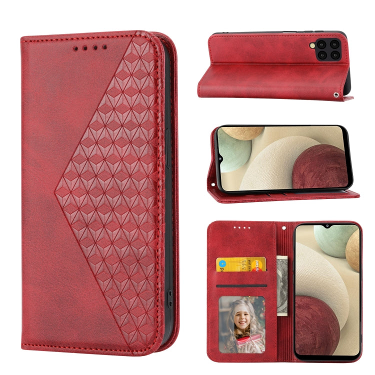 Custodia per telefono in pelle con chiusura magnetica a griglia cubica in vitello, For Samsung Galaxy A52 4G / 5G, For Samsung Galaxy A72 4G / 5G, For Samsung Galaxy A22 4G, For Samsung Galaxy A22 5G