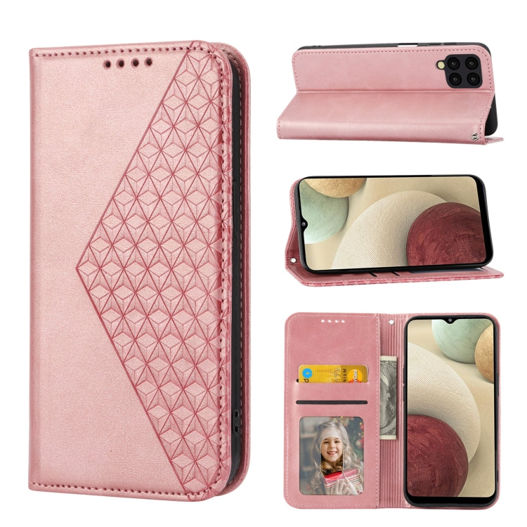 Custodia per telefono in pelle con chiusura magnetica a griglia cubica in vitello, For Samsung Galaxy A52 4G / 5G, For Samsung Galaxy A72 4G / 5G, For Samsung Galaxy A22 4G, For Samsung Galaxy A22 5G