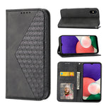 Custodia per telefono in pelle con chiusura magnetica a griglia cubica in vitello, For Samsung Galaxy A22 5G JP Version, For Samsung Galaxy A03s 166mm, For Samsung Galaxy A03s 165.8mm, For Samsung Galaxy A13 4G / 5G