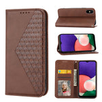 Custodia per telefono in pelle con chiusura magnetica a griglia cubica in vitello, For Samsung Galaxy A22 5G JP Version, For Samsung Galaxy A03s 166mm, For Samsung Galaxy A03s 165.8mm, For Samsung Galaxy A13 4G / 5G